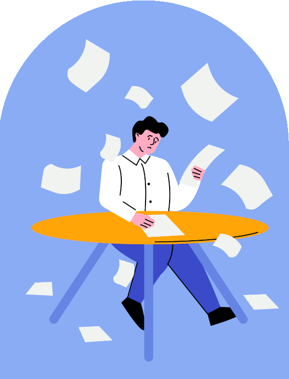 Mann überwältigt von Papier